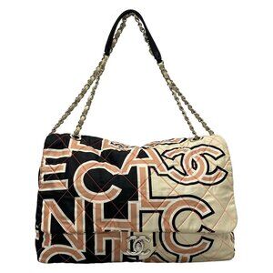Auth CHANEL Matelasse - Pink Cream Black Nylon Shoulder Bag
